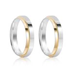 Par Aliança Prata Reta Semi Anatômica  Dourado Friso 4mm 800597