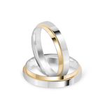 Par Aliança Prata Reta Semi Anatômica  Dourado Friso 4mm 800597