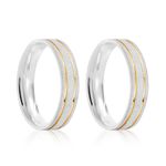Par Aliança Prata Reta Semi Anatômica  Dourado Friso 4mm  801193