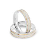 Par Aliança Prata Reta Semi Anatômica  Dourado Friso 4mm  801193