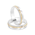 Par Aliança Prata Abaulada Semi Anatômica  Dourado Friso 4mm 800601
