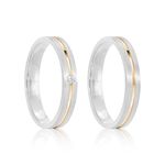 Par Aliança Prata Reta Semi Anatômica  Dourado  Friso 3,5mm 801286/801285