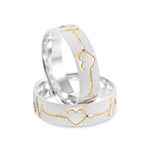Par Aliança Prata  Reta Semi Anatômica Dourado  Coração Friso  5,5mm  801216