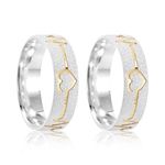 Par Aliança Prata  Reta Semi Anatômica Dourado  Coração Friso  5,5mm  801216