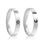 Par Aliança Prata Reta Semi Anatômica Sol e Lua 3mm  801929/801930