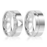 Par Aliança Prata  Reta Semi Anatômica  Coração Friso 8mm  801320/801319