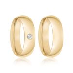 Par Aliança Ouro 18k  Abaulada 5,6mm Anatômica Diamante  7pts (800092/093)