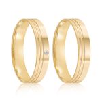 Par Aliança Ouro 18k Reta 4mm Diamante 1pts (802030/2031)