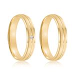 Par Aliança Ouro 18k Abaulada 4mm Diamante 1,5pts (802037/2038)