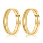Par Aliança Ouro 18k Reta 4mm Anatômica Diamante 1pts (800863/862)