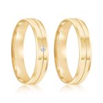 Par Aliança Ouro 18k Reta 4mm Diamante 0,5pt (801938/1939)