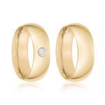 Par Aliança Ouro 18k Abaulada 7,2mm  Anatômica Diamante 9pts (800549/548)