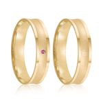 Par Aliança Ouro 18k Côncava 4mm Rubi de 1pts (802033/032)