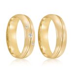 Par Aliança Ouro 18k Abaulada 5mm  Diamantes (801952/1953)