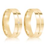 Par Aliança Ouro 18k Semi Anatômica 5mm Diamante 1pts (801836/1837)