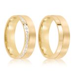 Par Aliança Ouro 18k Reta 5,6mm Diamantes (801397/1395)