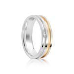 Aliança Prata Individual Reta Semi Anatômica Dourado Friso 6mm 800475/800474