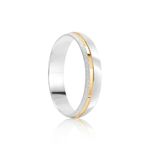 Aliança Prata Individual Abaulada Semi Anatômica Dourado Friso 4mm 800601