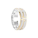 Aliança Prata Individual Reta Semi Anatômica Dourado Coração Friso 7mm 801295/801296