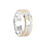 Aliança Prata Individual Reta Semi Anatômica Dourado Coração Friso 7mm 801295/801296