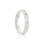 Aliança Prata Individual Reta Semi Anatômica Dourado Friso 3,5mm 801286/801285