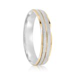 Par Aliança Prata  Reta Semi Anatômica Dourado Coração Friso  4mm  802160/802161