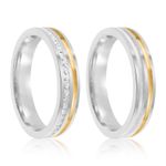 Par Aliança Prata  Reta  Semi Anatômica  Dourada  Friso  4mm  802170/802171