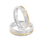 Par Aliança Prata  Reta  Semi Anatômica  Dourada  Friso  4mm  802170/802171