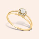 Anel Ouro 18k Zircônia Pérola 310020