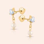 Brinco Ouro 18K Infantil Zircônia Pérola 104435