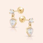 Brinco Ouro 18K Infantil Coração Zircônia 4mm 104734