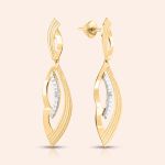 Brinco Ouro 18K Navete Vazado Diamante 110193