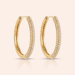 Brinco Ouro 18k Argola Trava Zircônia 113125