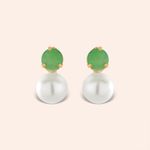 Brinco Ouro 18k Pérola e  Jade Verde 116531