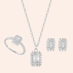 Conjunto Prata Retângular Zircônia Branca 3100873