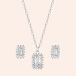 Conjunto Prata Retângular Zircônia Branca 3100873