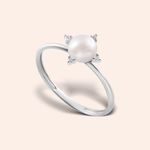 Anel Ouro Branco 18k Pérola Diamante 313376
