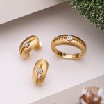 Brinco Ouro 18k Abaulado Vazado Diamante 116690