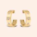 Brinco Ouro 18k Meia Argola Zircônia Coração 116810