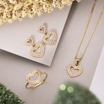 Brinco Ouro 18k Coração Vazado Zircônia 115061