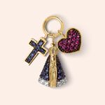 Pingente Ouro 18K Nossa Senhora Cruz Coração Zircônia 511200