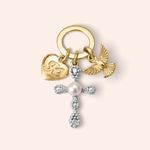 Pingente Ouro 18K Cruz Espirito Santo Coração Diamante 1 Ponto