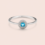 Anel Prata 925 Zircônia Azul com Brancas ao Redor 313929