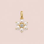 Pingente Folheado a Ouro Pérola Sintética  Flor e Moissanite 518179