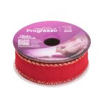 FITA DECORATIVA NATAL 25MM 10M PROGRESSO 209 - VELUDO VERMELHO BRILHO