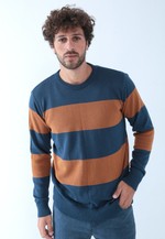 Blusa Tricot Listrado - Azul e Laranja