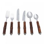 Jogo de Talheres em Aço Inox com Bambu - 6 peças