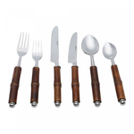 Jogo de Talheres em Aço Inox com Bambu - 6 peças