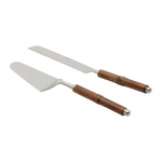 Jogo de Talher para Bolo em Aço Inox com Cabo de Bambu - 2 peças
