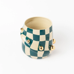 Vaso Sol Chess em Cerâmica e Ouro Esmeralda - 15,5x15 cm